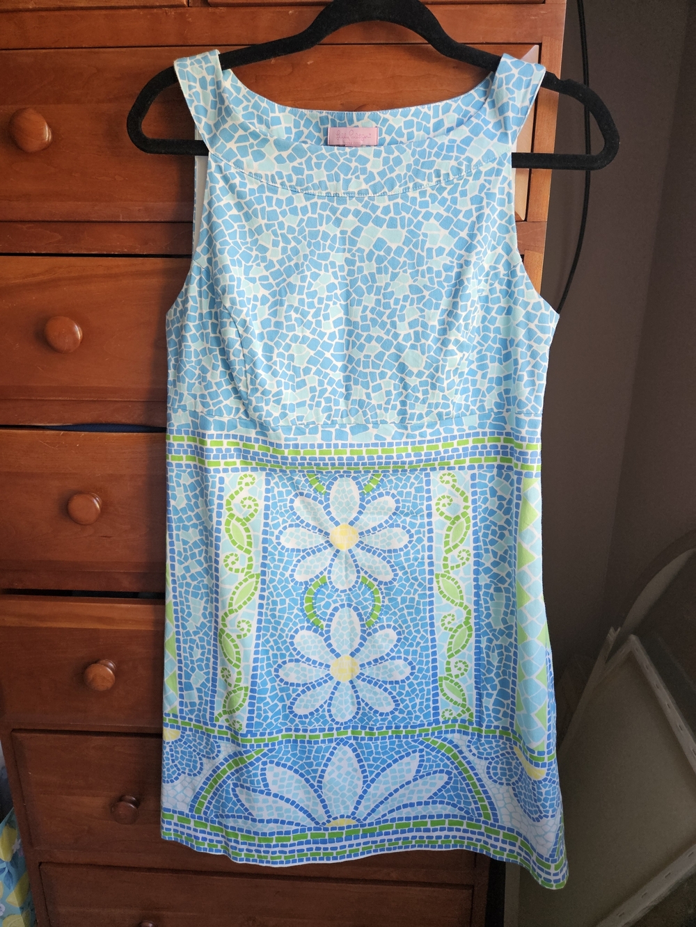 Lilly Pulitzer Blue and Green Mosaic Daisy Sheath Dress